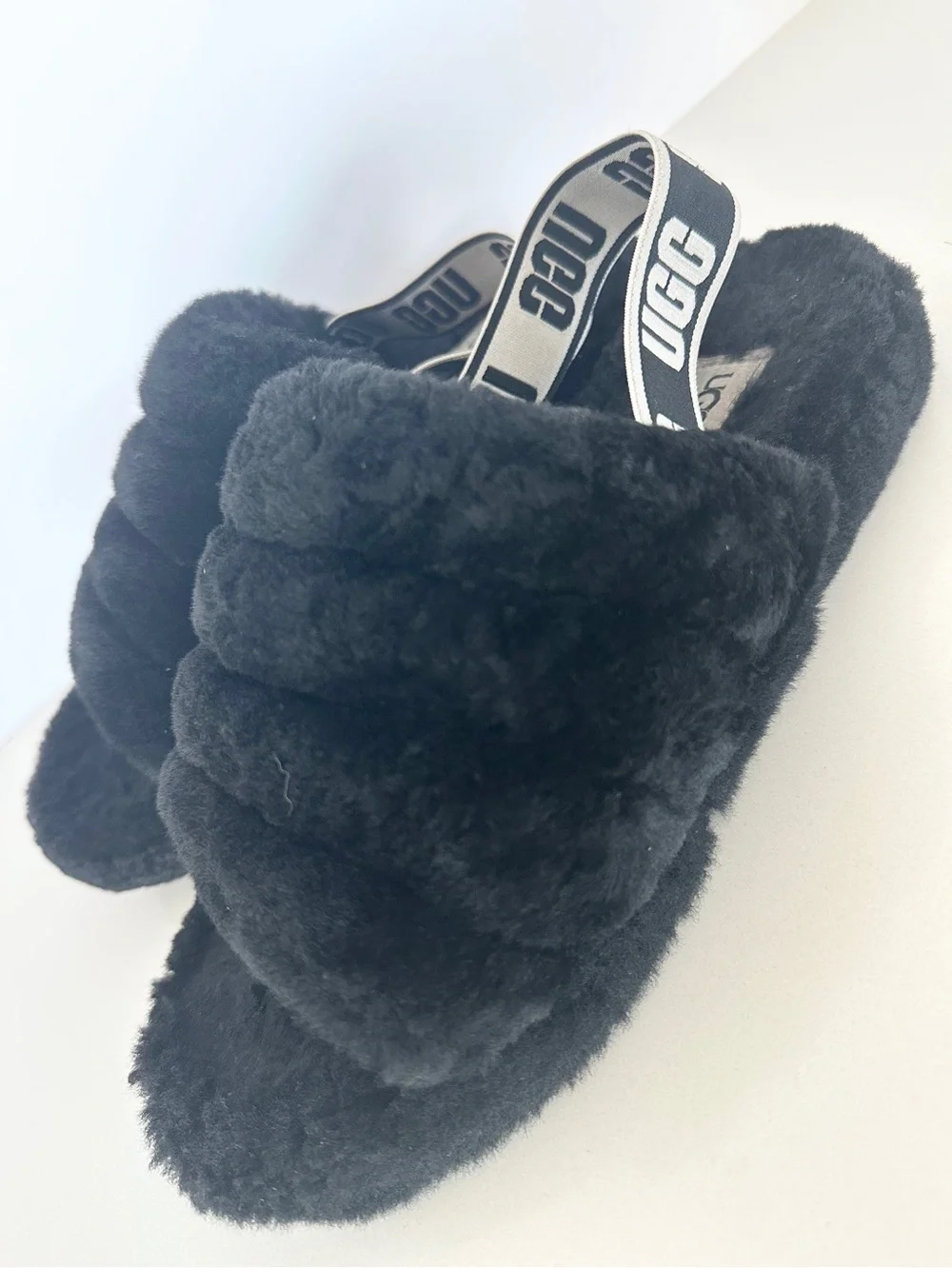 UGG Fluff Yeah Slide Sandal Kids Size 5 Women’s Size 6.5 Black